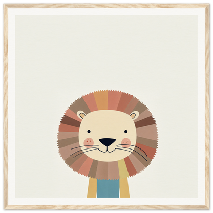 Cute cartoon lion with round mane in warm earth tones for nursery wall art