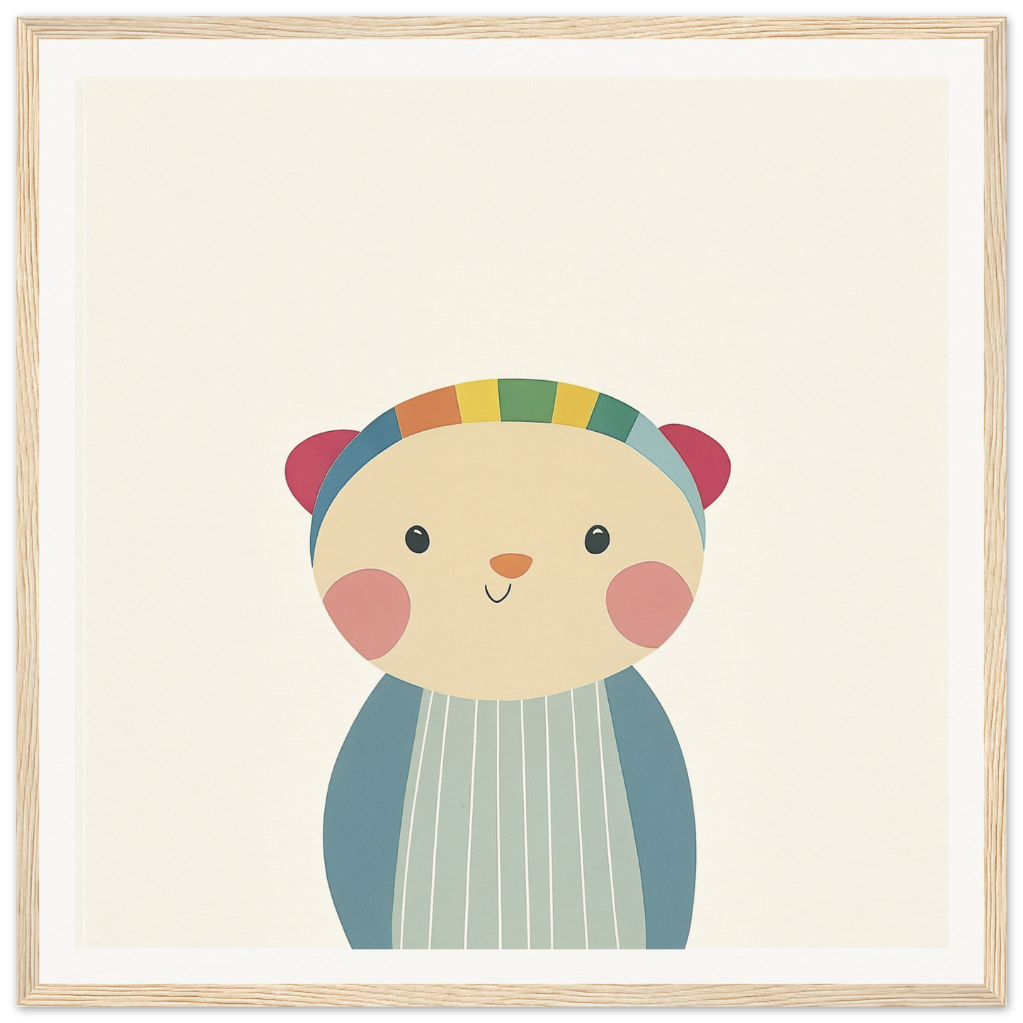 Cute cartoon bear with rosy cheeks and a headband, perfect for nursery wall art