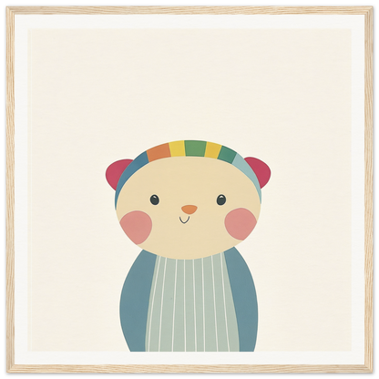 Cute cartoon bear with rosy cheeks and a headband, perfect for nursery wall art