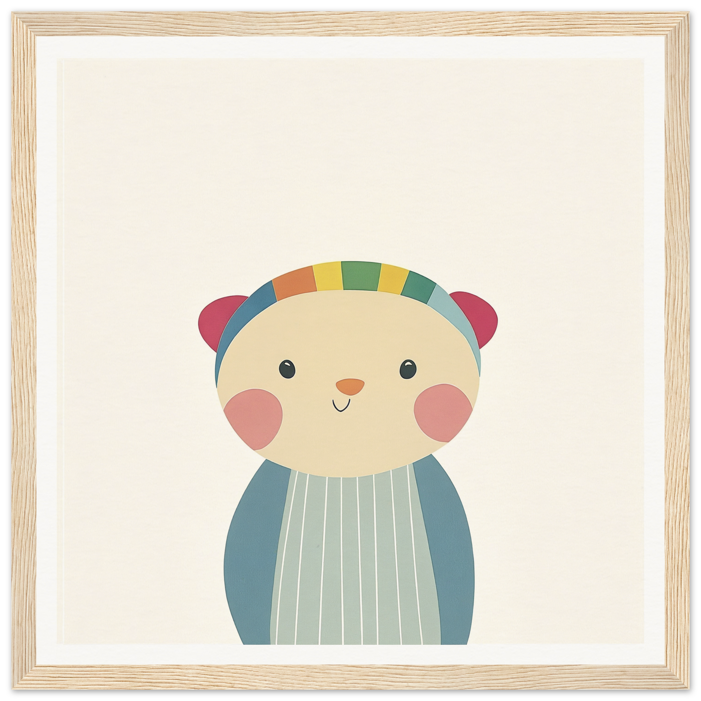 Cute cartoon bear in a striped shirt, perfect for nursery wall art or decor