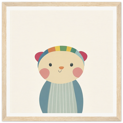 Cute cartoon bear in a striped shirt, perfect for nursery wall art or decor