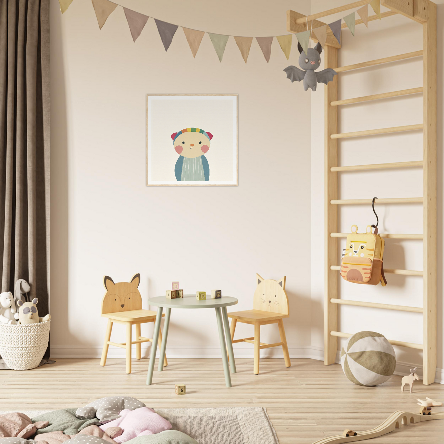 Kids play area with animal chairs and table, perfect nursery decor for playful spaces