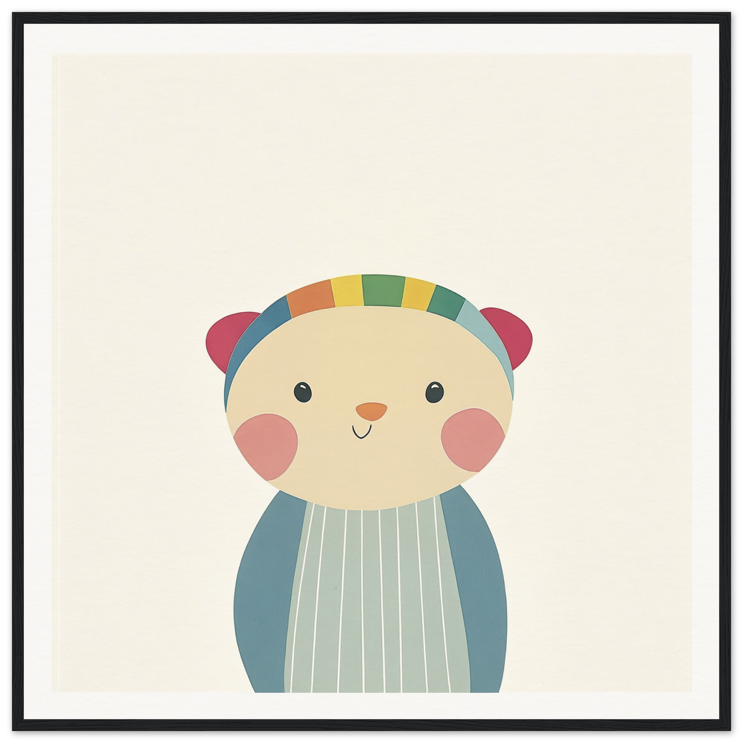 Cute cartoon bear with rosy cheeks in rainbow headband, perfect nursery wall art