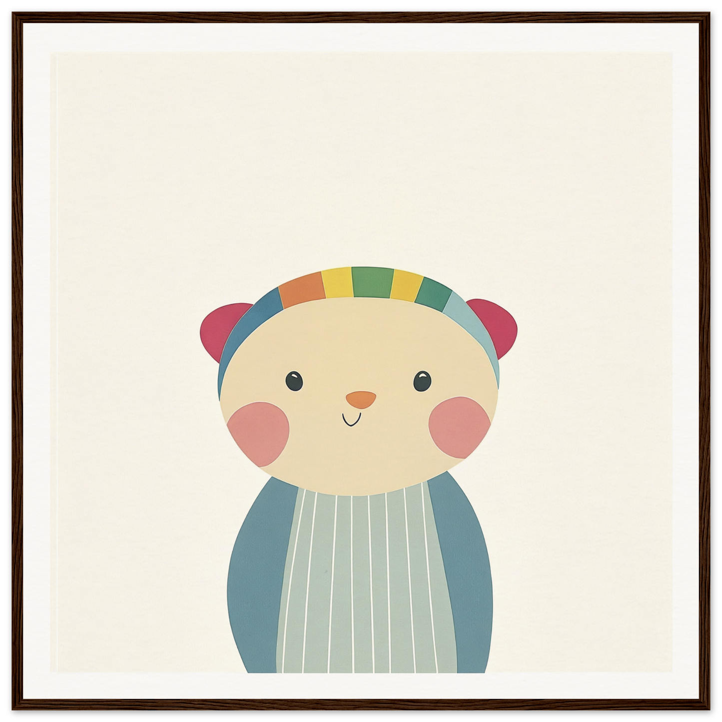 Cute cartoon bear with rosy cheeks in colorful headband for nursery wall art