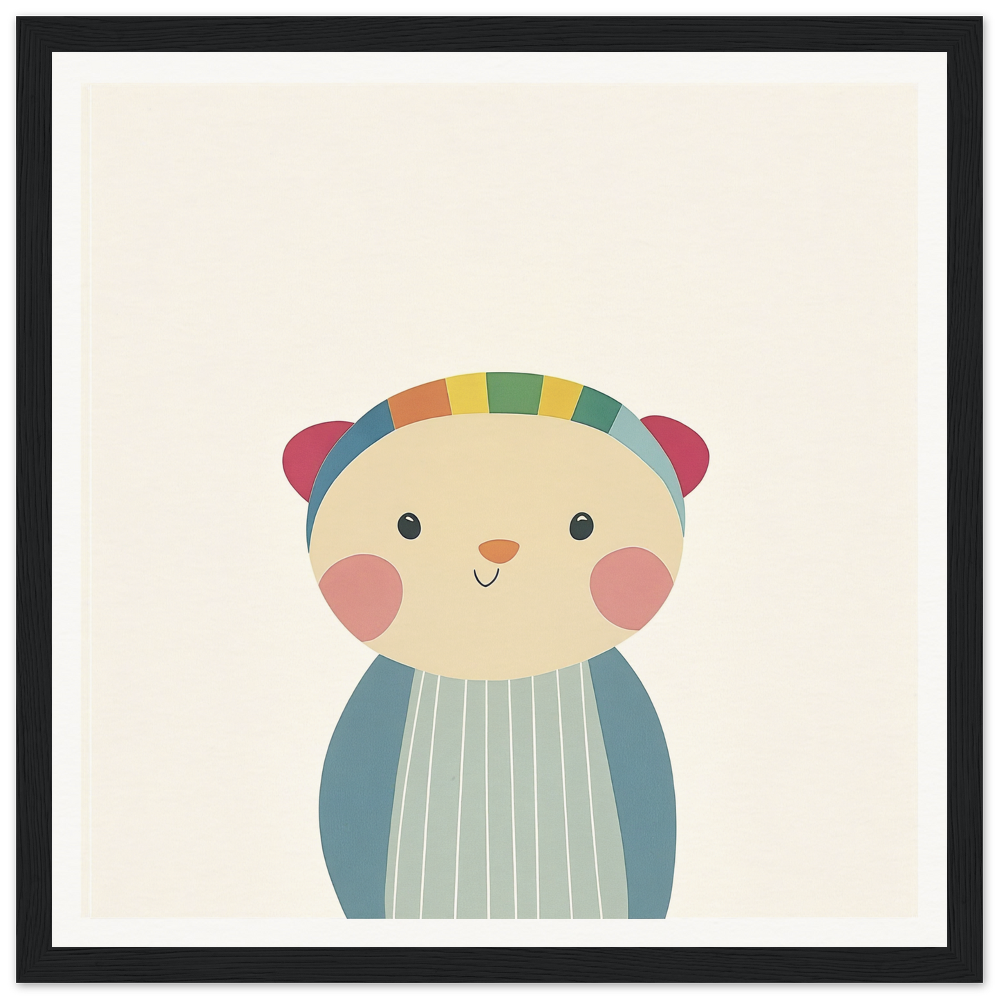 Cute cartoon bear with rosy cheeks and headband perfect for nursery wall art