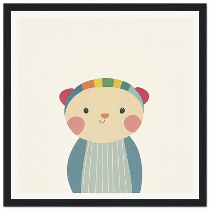 Cute cartoon bear with rosy cheeks and headband perfect for nursery wall art