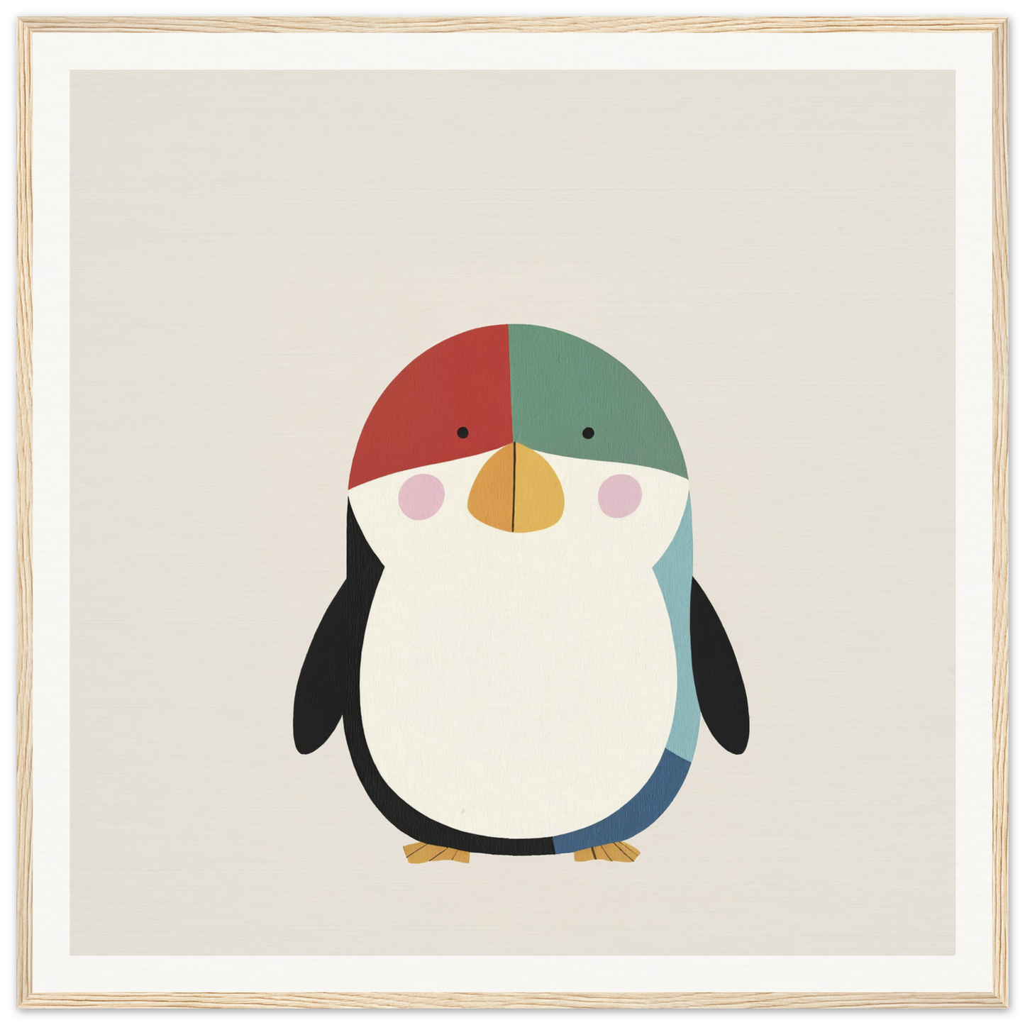 Cute cartoon penguin in a colorful cap for nursery wall art or decor