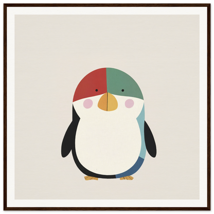 Cute cartoon penguin in a colorful cap for fun nursery wall art or decor