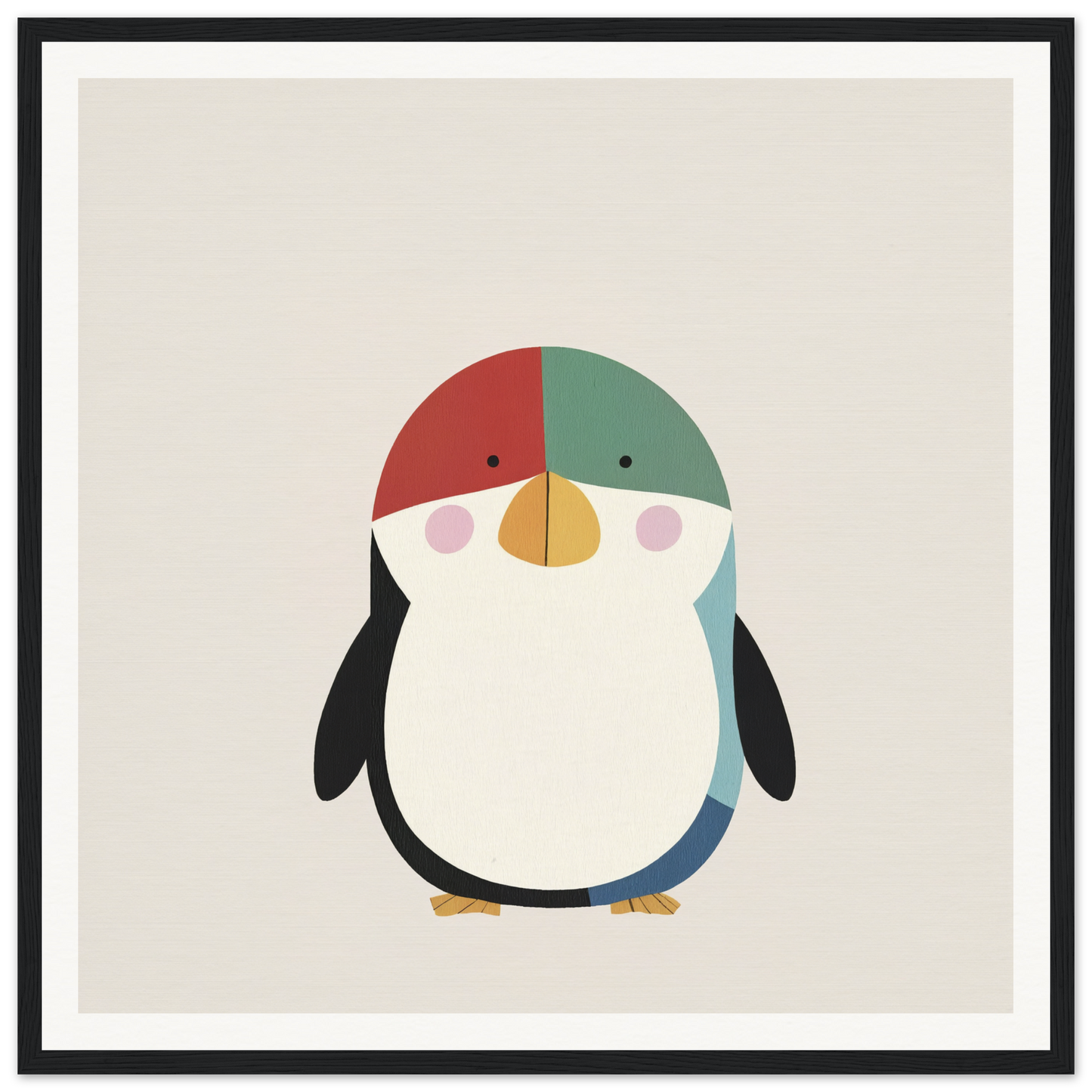 Cute cartoon penguin with a colorful hat, perfect for nursery wall art or decor