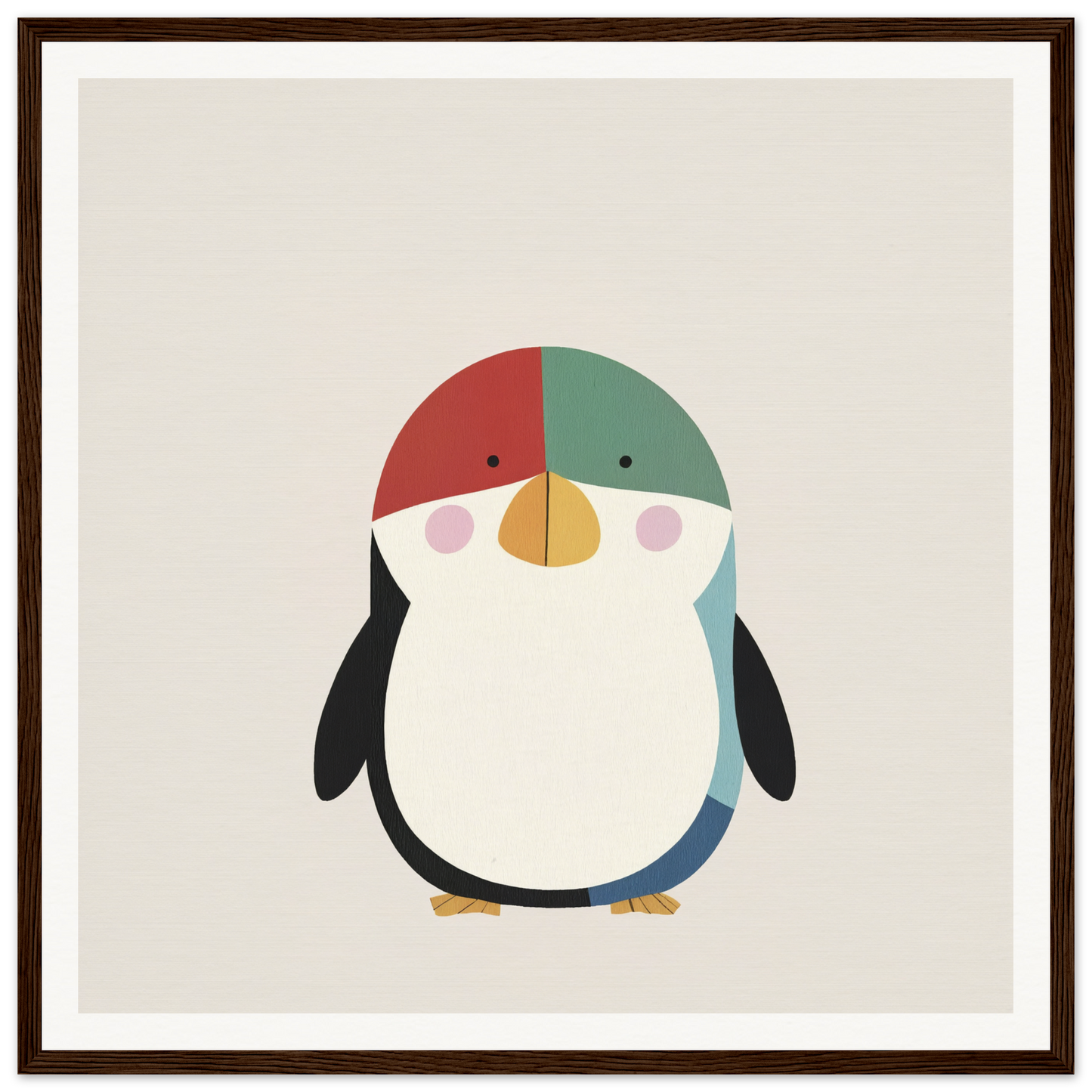 Cute cartoon penguin in a colorful hat for nursery wall art or decor