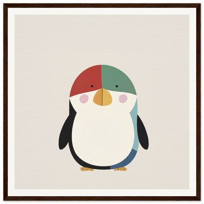 Cute cartoon penguin in a colorful hat for nursery wall art or decor