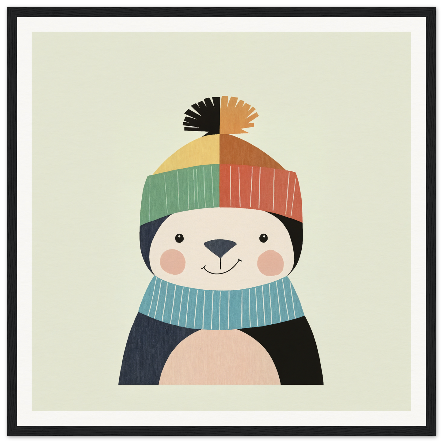 Cute cartoon penguin in a winter hat, perfect for nursery wall art or decor