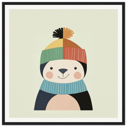 Cute cartoon penguin in a winter hat, perfect for nursery wall art or decor