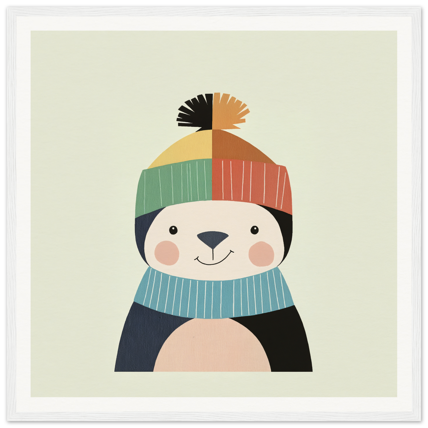 Cute cartoon penguin in a striped winter hat for fun nursery wall art decor