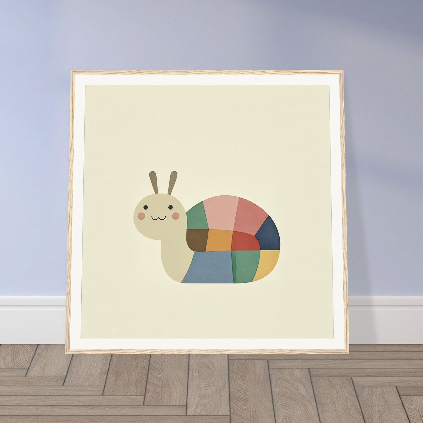 Colorful geometric snail with a happy face for cute nursery wall art in Product90