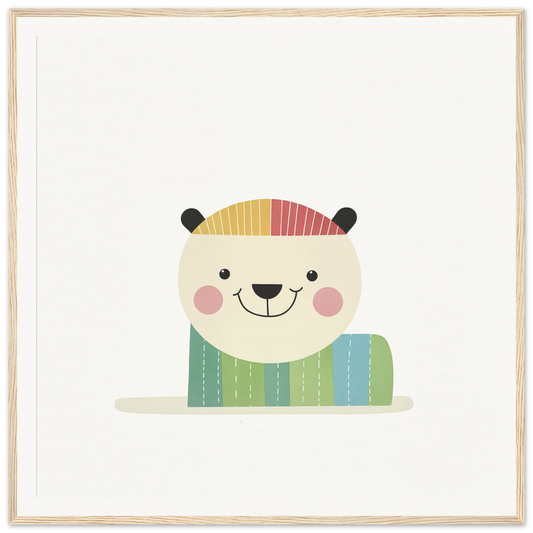 Cute cartoon polar bear in striped hat and sweater for nursery wall art decor