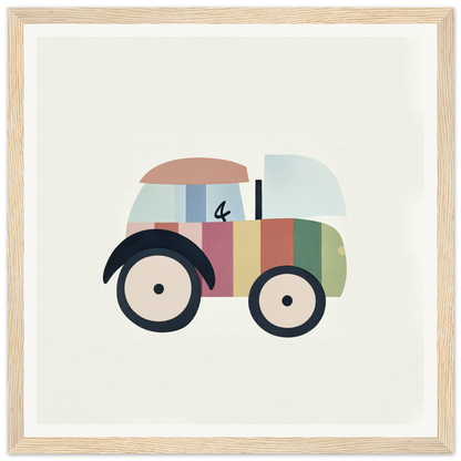 Colorful geometric toy tractor in pastel shades for nursery decor and playful vibes