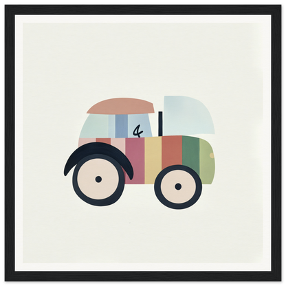 Colorful geometric toy car with wheels perfect for nursery decor and playful wall art