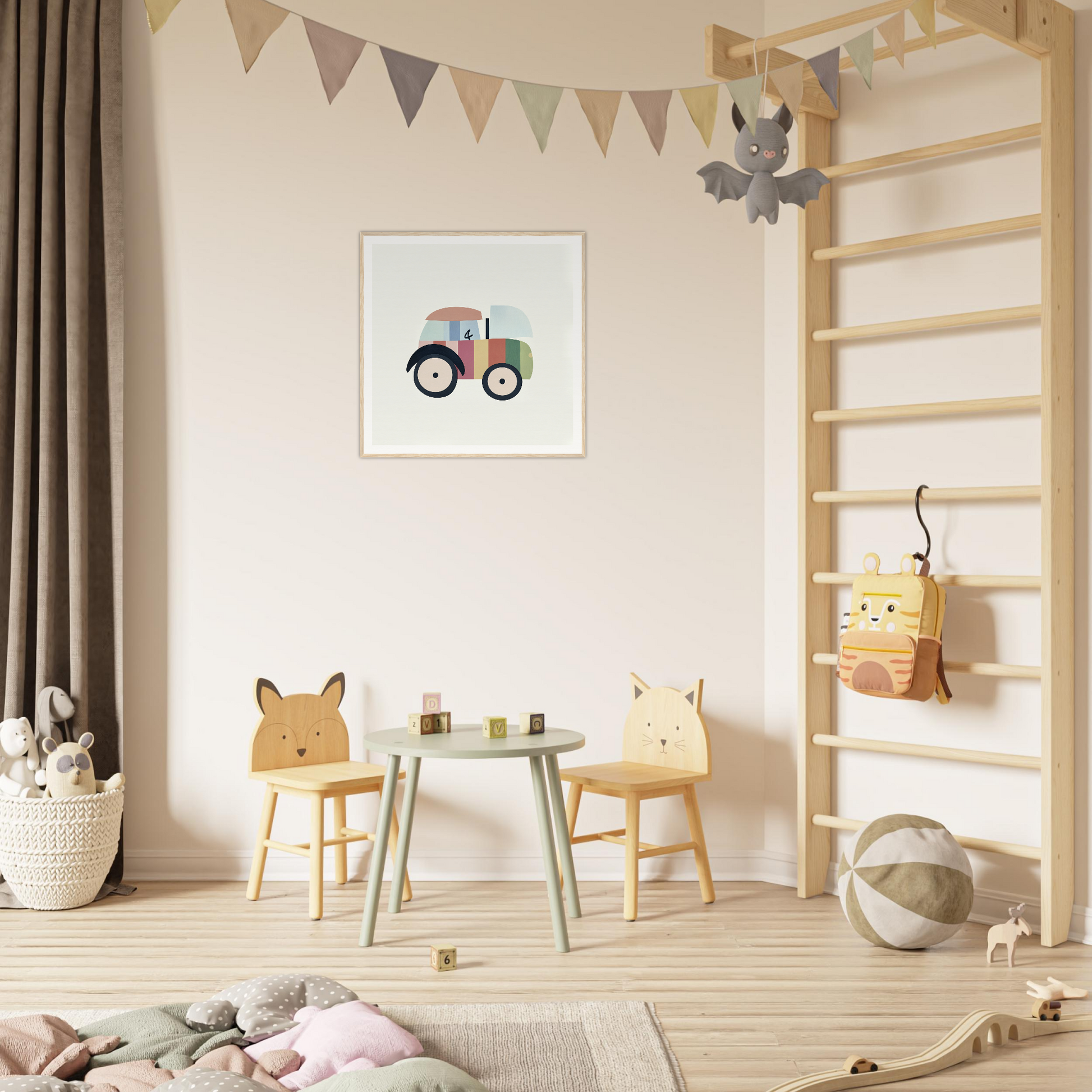 Kids play area with animal chairs and table, perfect for nursery decor vibes