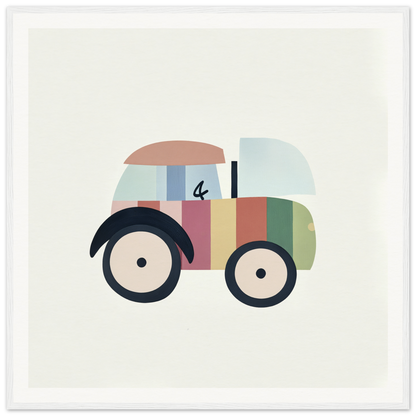 Colorful cartoon car nursery wall art for fun nursery decor in a framed poster style