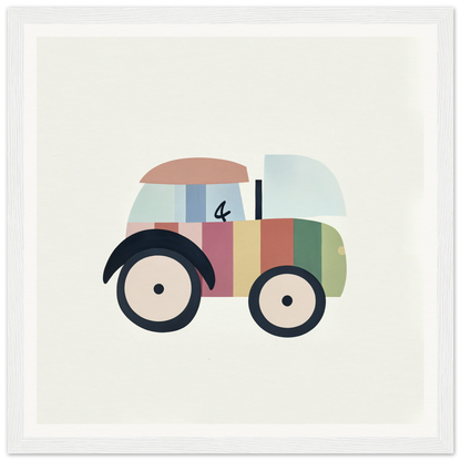 Colorful cartoon car in minimalist style for trendy nursery wall art decor