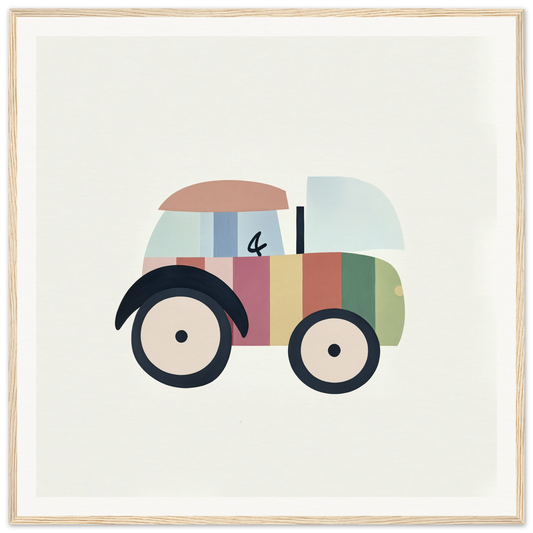 Colorful cartoon toy car with pastel stripes for stylish nursery decor or wall art