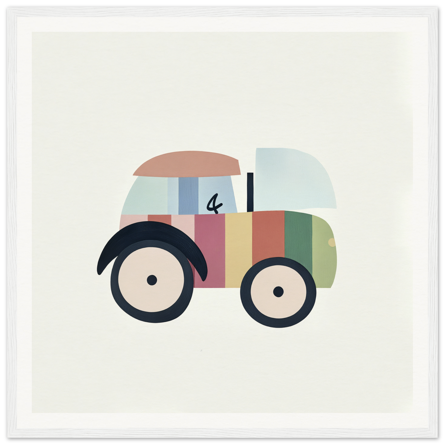 Colorful cartoon tractor in minimalist style for cute nursery wall art or decor