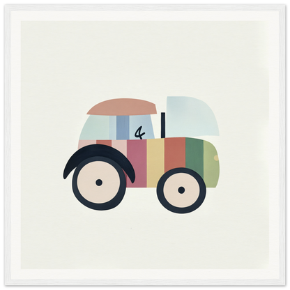 Colorful cartoon tractor in minimalist style for cute nursery wall art or decor