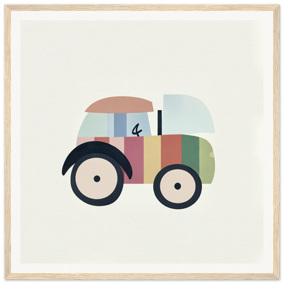 Colorful cartoon toy car with pastel stripes for cute nursery wall art decor