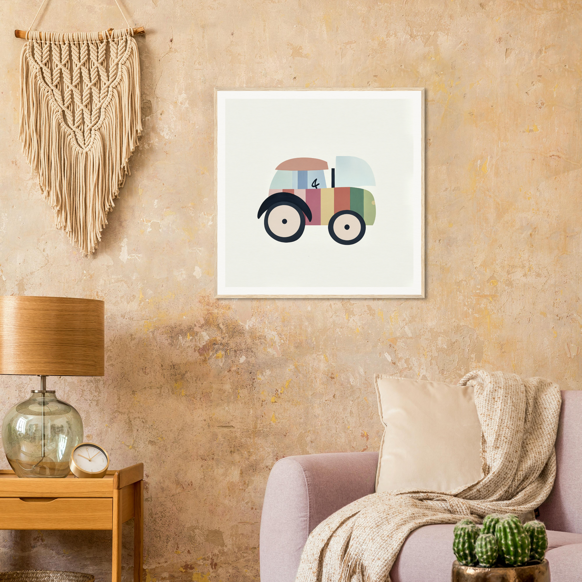 Colorful watercolor tractor illustration for cute nursery wall art or decor