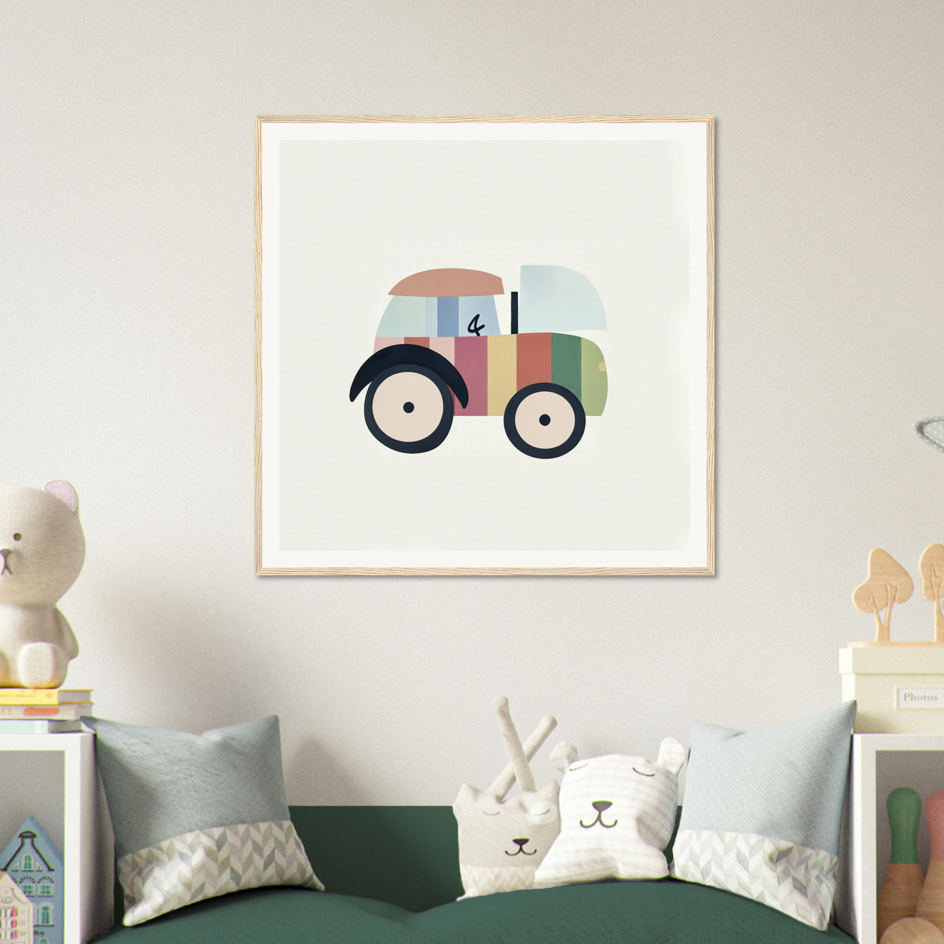 Colorful pastel tractor illustration perfect for nursery wall art or decor