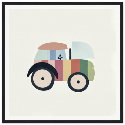 Colorful cartoon car with black wheels for fun nursery wall art or nursery decor