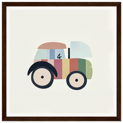 Colorful geometric toy car for nursery decor, perfect for playful framed poster art