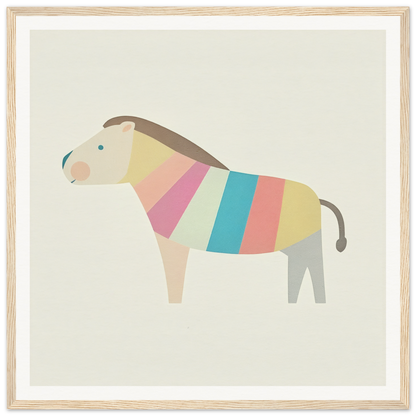 Stylized horse illustration in pastel stripes for cute nursery wall art decor