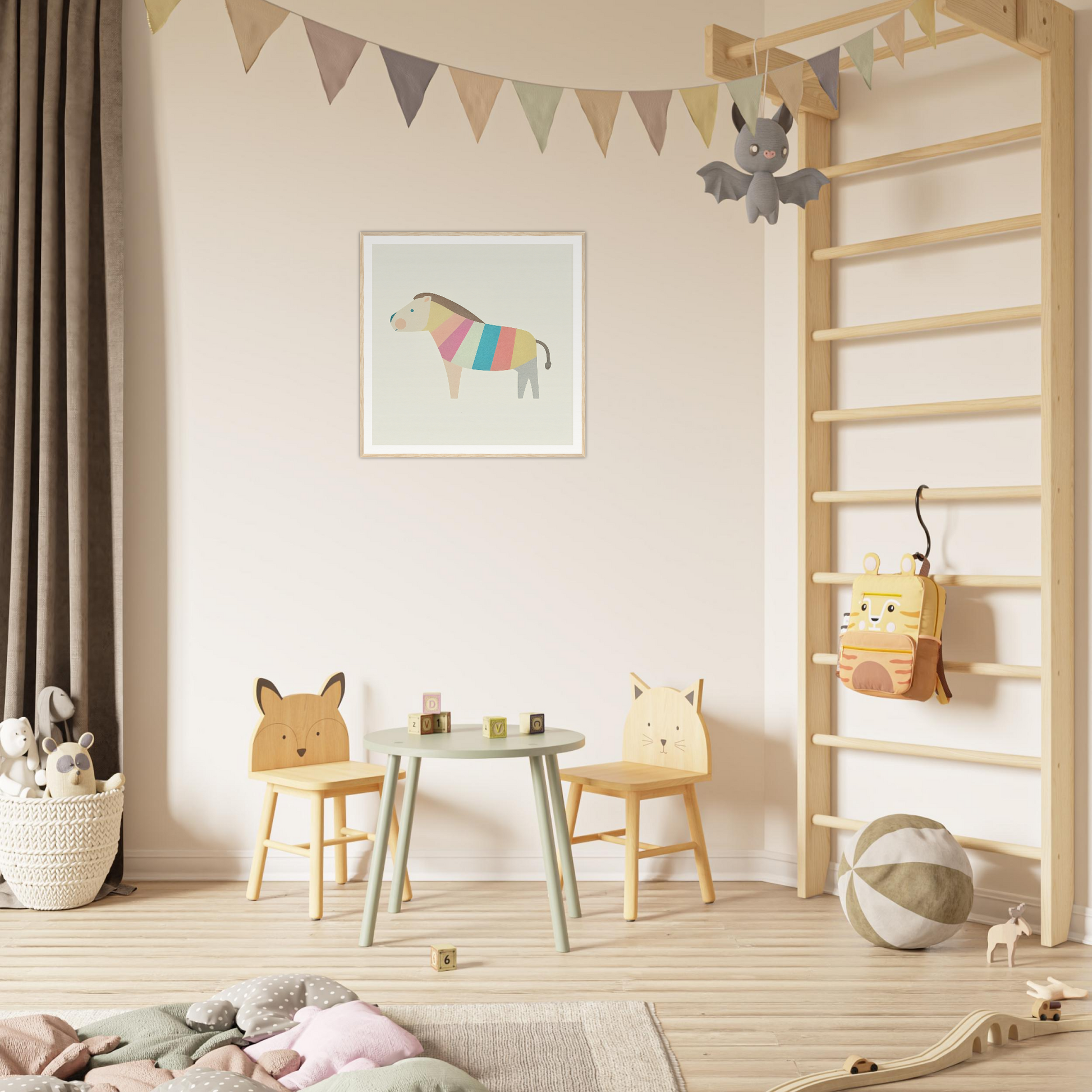 Fun animal-themed chairs and table in a playful nursery decor setting with Product93