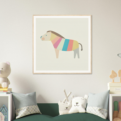 Colorful geometric horse illustration for stylish nursery wall art or framed poster