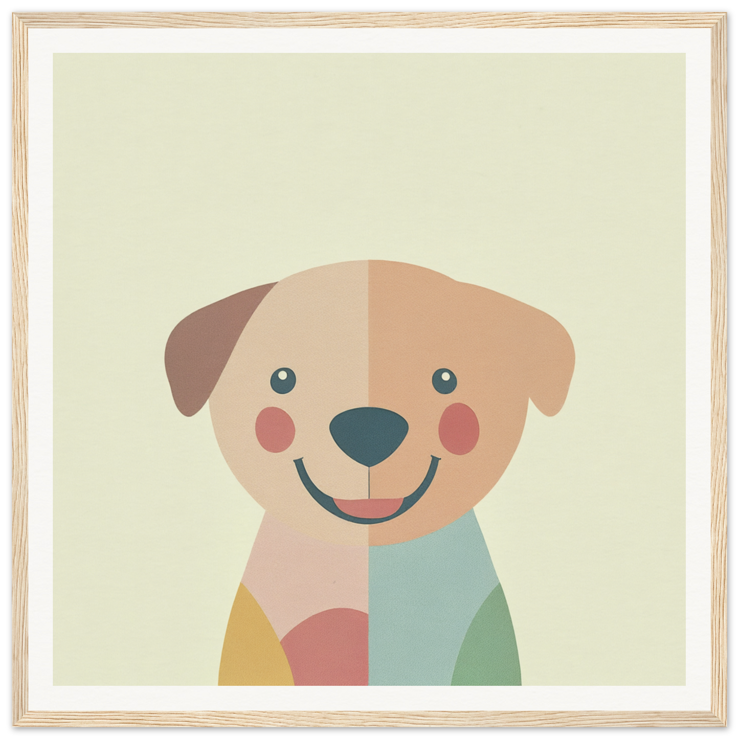 Cute cartoon dog in pastel geometric design for nursery wall art or decor