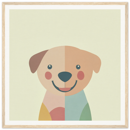 Cute cartoon dog in pastel geometric design for nursery wall art or decor