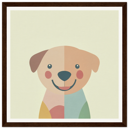 Cartoon-style smiling dog in pastel colors for cute nursery wall art decor