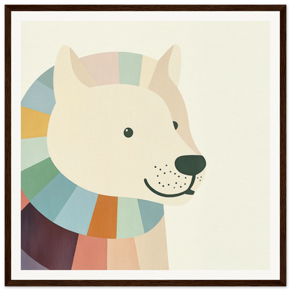 Stylized white dog in a colorful scarf for fun nursery wall art or decor