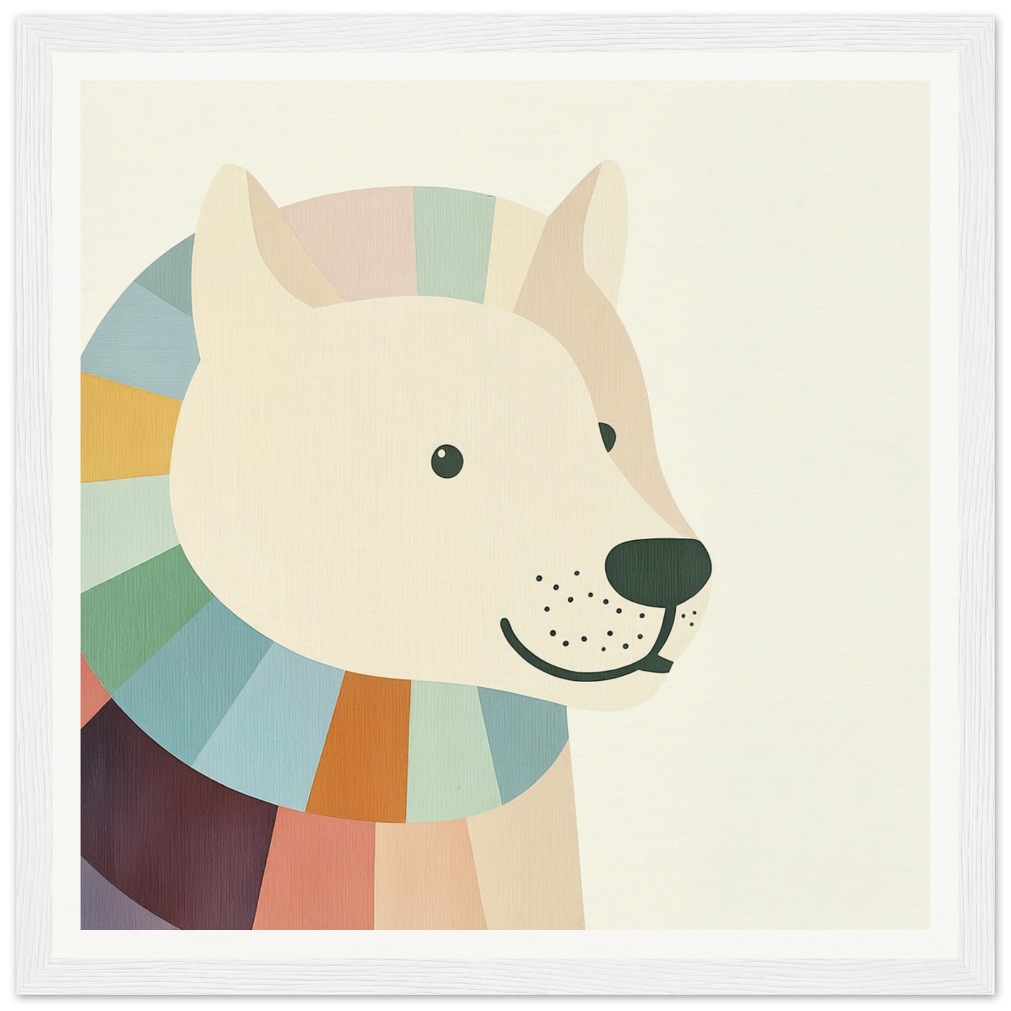 Smiling polar bear in a colorful scarf for cute nursery wall art or decor