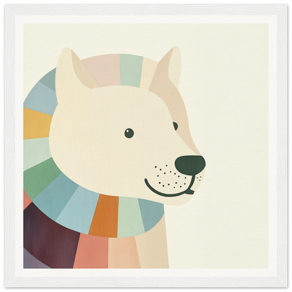 Smiling polar bear in a colorful scarf for cute nursery wall art or decor