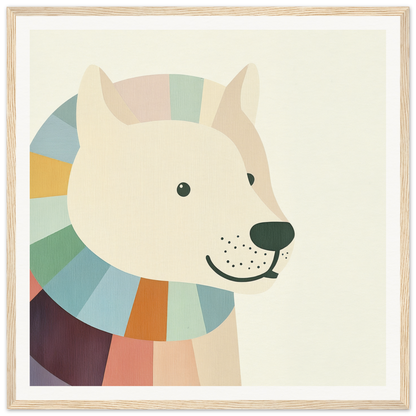 Stylized white dog in colorful scarf for nursery wall art or decor, product98