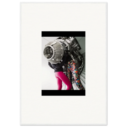 Motorcycle engine with bright pink components for Magneto Embrace room decor art