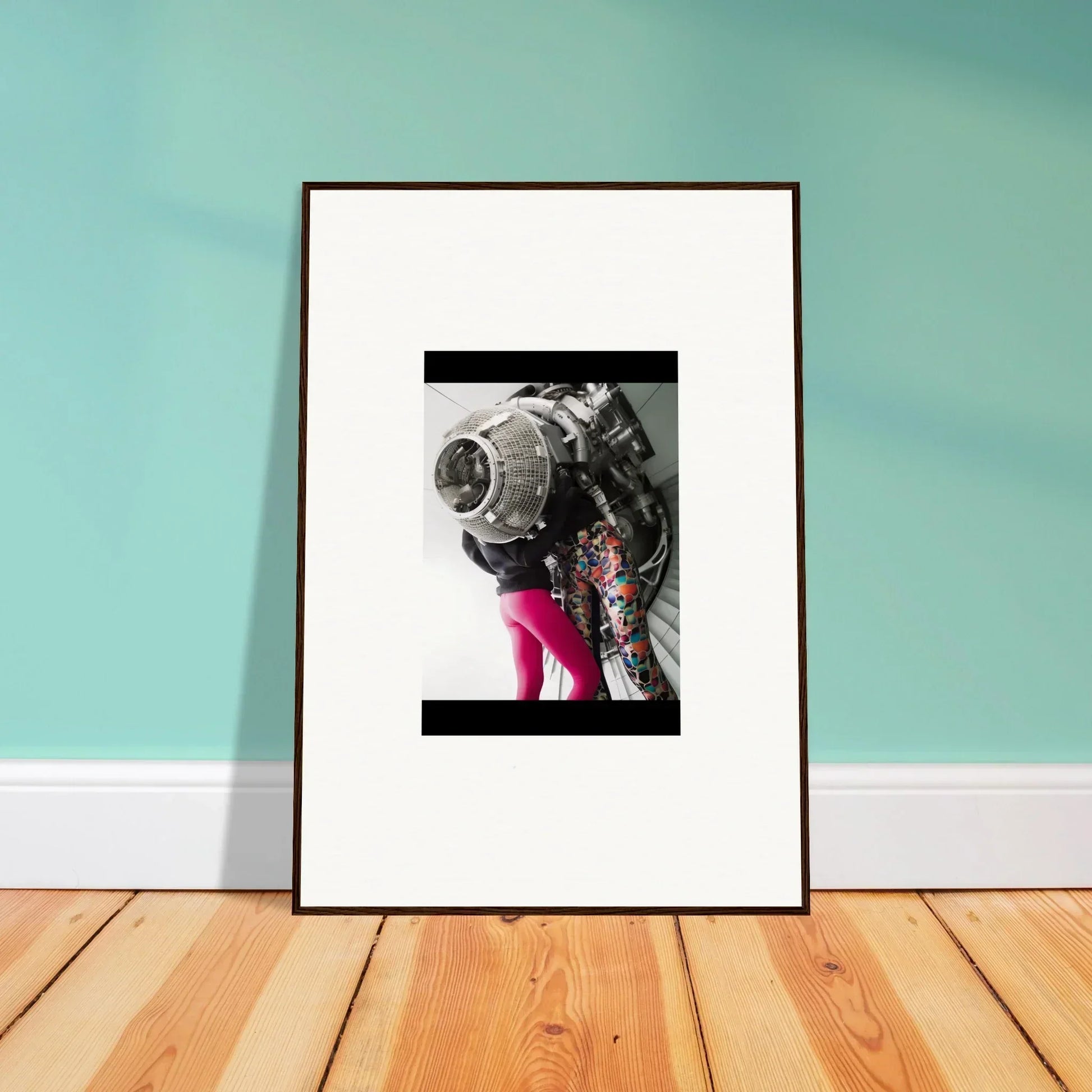 Framed black and white wall art with a pink splash, perfect for room decor and Magneto Embrace