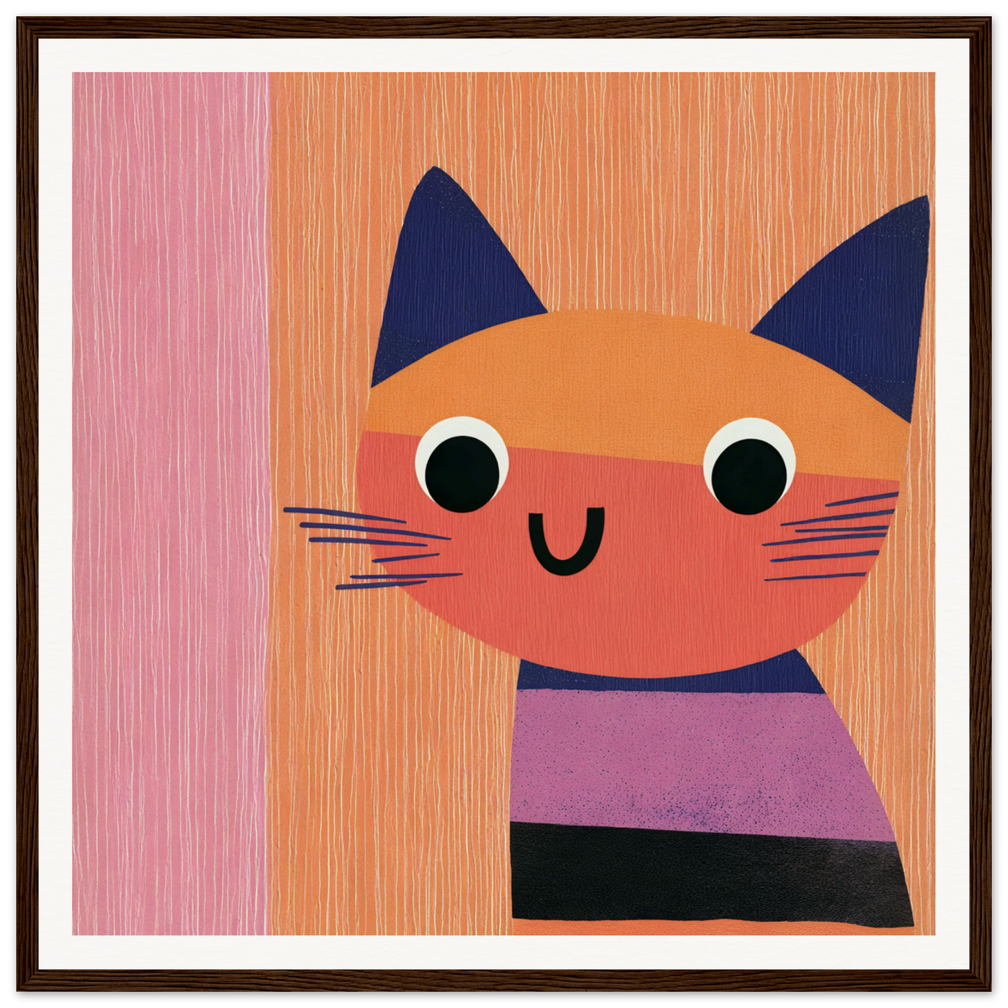 Cute cartoon cat with navy blue ears and purple collar from Special Edition Art™