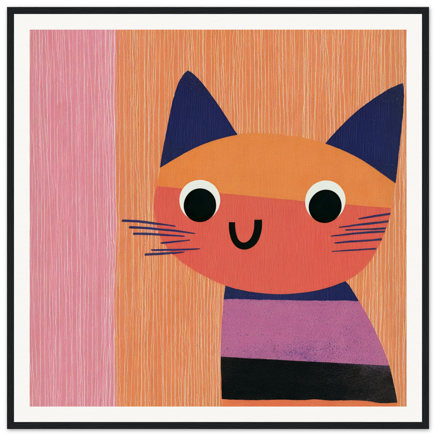 Cute cartoon cat with navy ears and a striped collar, part of special edition art™