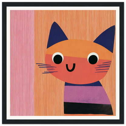 Cute cartoon cat with navy blue ears and purple striped shirt in Special Edition Art