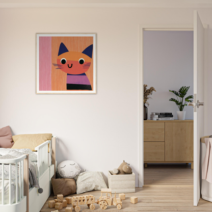 Framed cartoon illustration of a smiling orange cat face for special edition art™