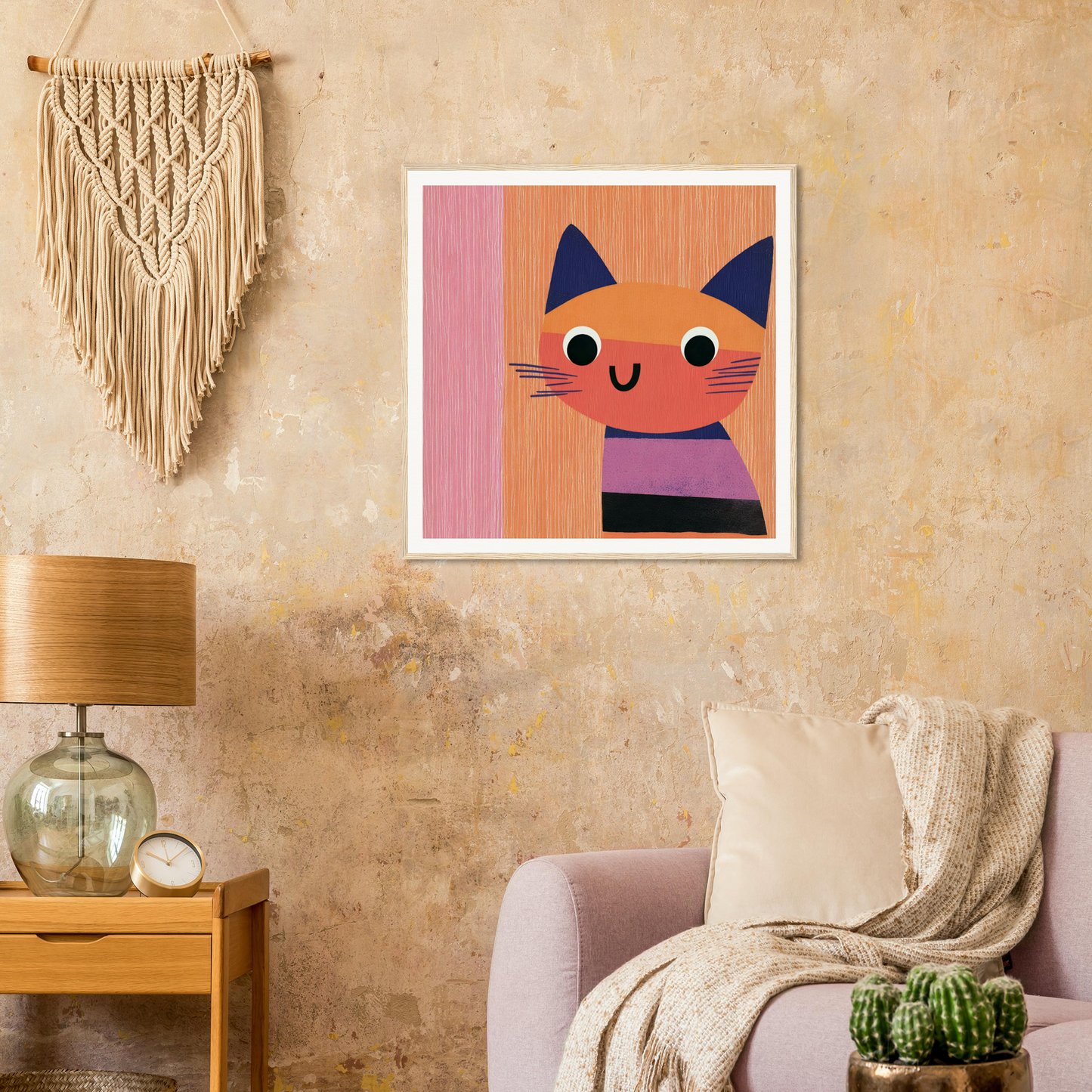 Cute cartoon cat illustration in orange and blue for special edition art™